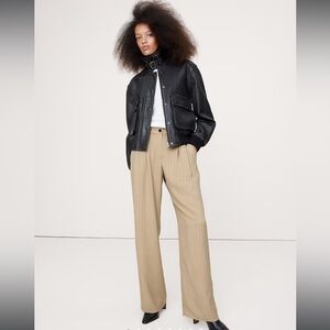 Banana Republic Beige Pinstripe Wide-Leg Pants